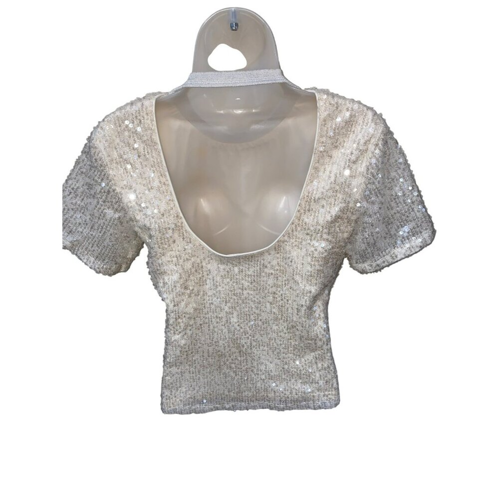 Grey Lab Sequin Open Back Top Size Small - image 4